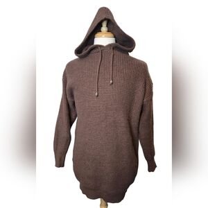 Bluivy Brown Knit Hoodie Sweater Tunic | Oversized Waffle Knit Pullover M